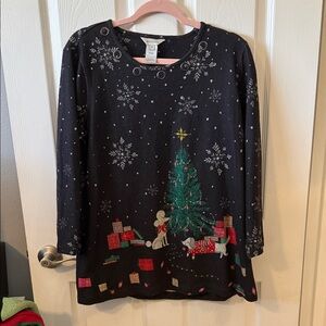 Multiples Black Holiday Sweater with Festive Design